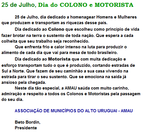 Leia mais sobre o artigo PARABÉNS COLONOS E MOTORISTAS