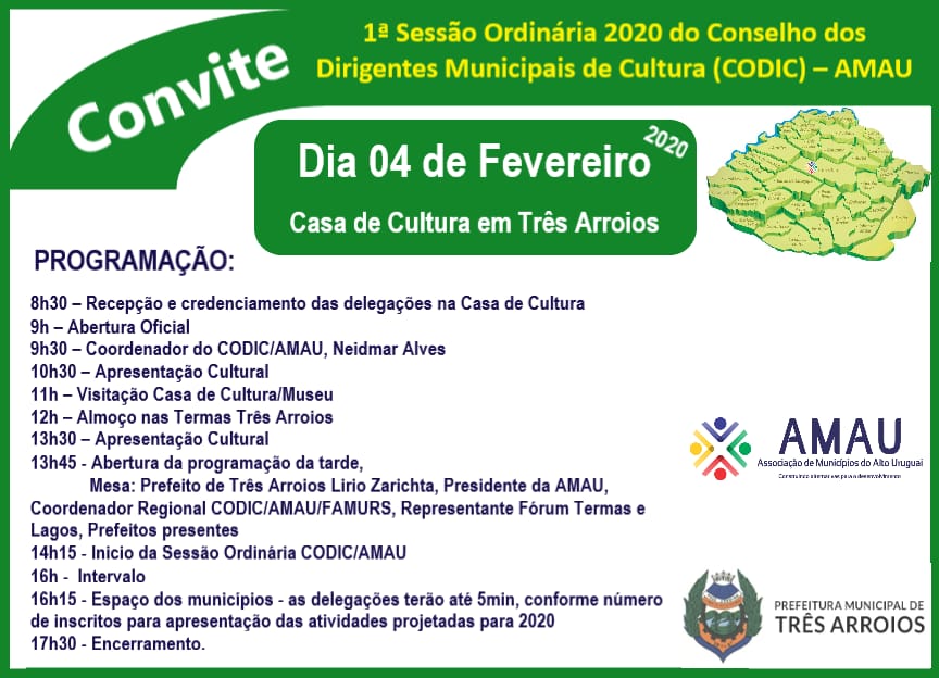 Você está visualizando atualmente 1ª Sessão Ordinária 2020 do Conselho dos Dirigentes Municipais de Cultura(CODIC) – AMAU