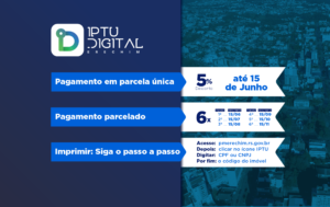 Leia mais sobre o artigo IPTU: PAGAMENTO EM PARCELA ÚNICA COM DESCONTO DE 5% TEM PRAZO MÁXIMO ATÉ O DIA 15 DESTE MÊS