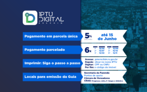 Leia mais sobre o artigo IPTU: PAGAMENTO EM PARCELA ÚNICA E COM DESCONTO DE 5% VAI ATÉ O DIA 15 DESTE MÊS