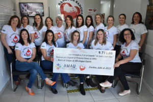 Leia mais sobre o artigo Colegiado de Primeiras-Damas da AMAU entrega mais de R$ 9 mil ao Banco de Sangue do Alto Uruguai