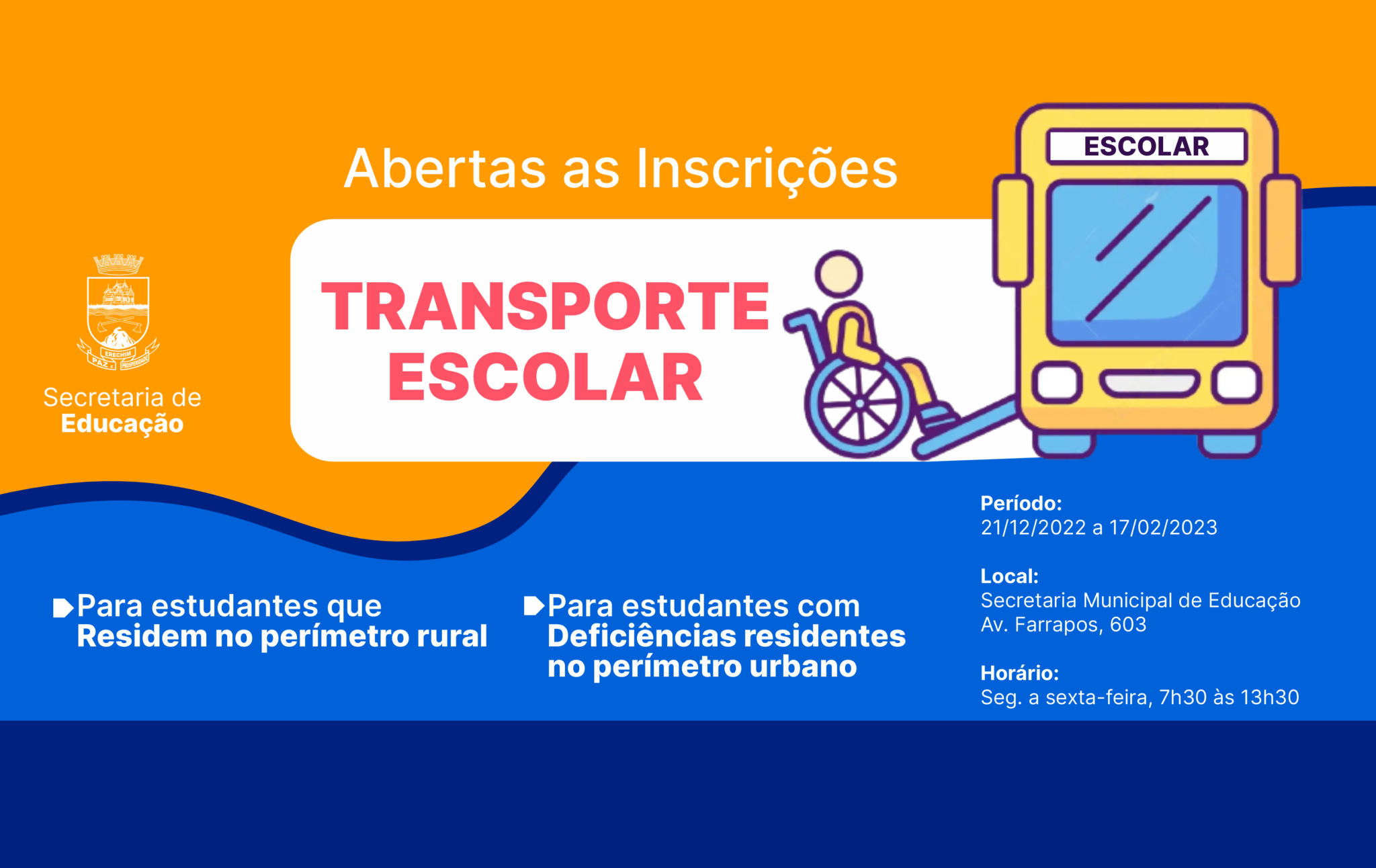 Você está visualizando atualmente INSCRIÇÕES PARA O TRANSPORTE ESCOLAR INICIAM NESTA QUARTA-FEIRA